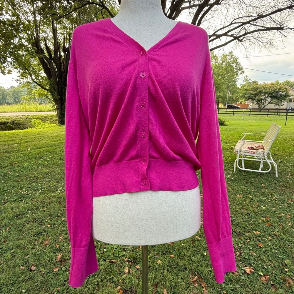 Lauren Ralph Lauren Womens XXL Pink Cotton Modal V-Neck Button Front Cardigan
